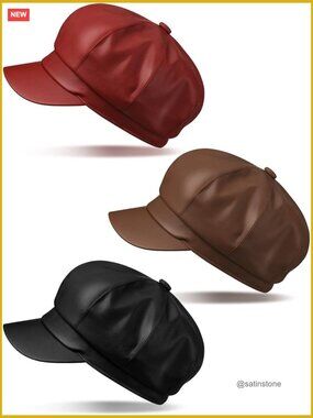 3 Pcs PU Leather Newsboy Hats 8 Panel Visor Beret Cabbie Hat